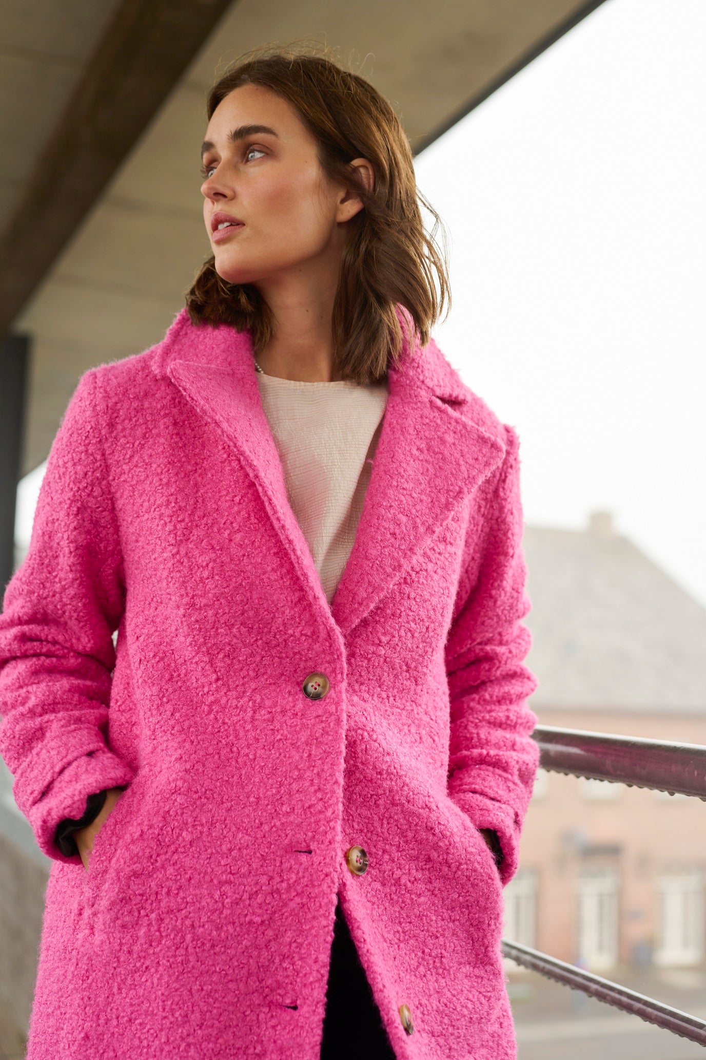 KAFFE ANNE Shocking Pink Teddy Jacket