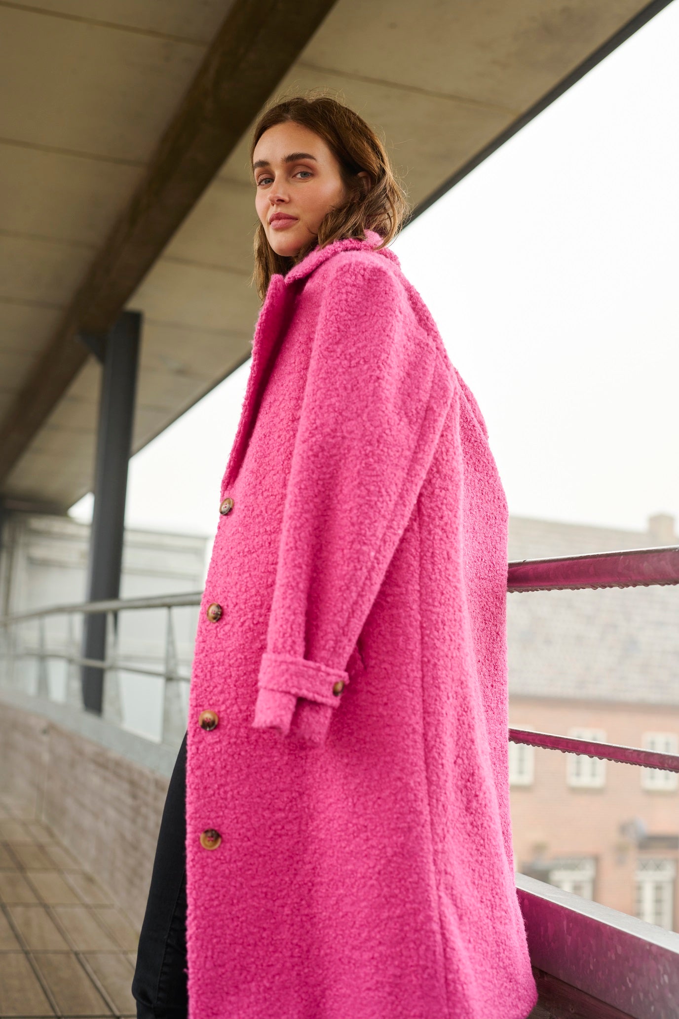 KAFFE ANNE Shocking Pink Teddy Jacket
