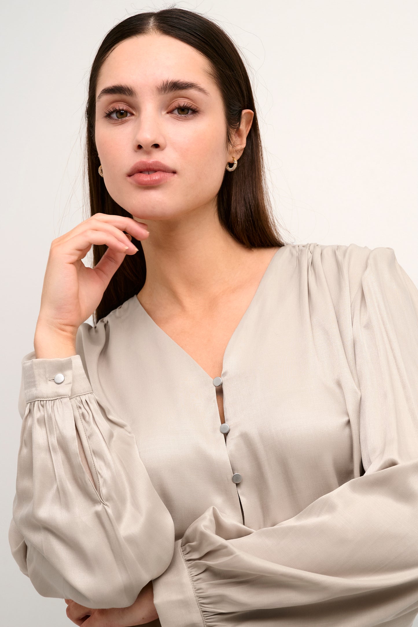KAFFE Laura Champagne Satin Blouse