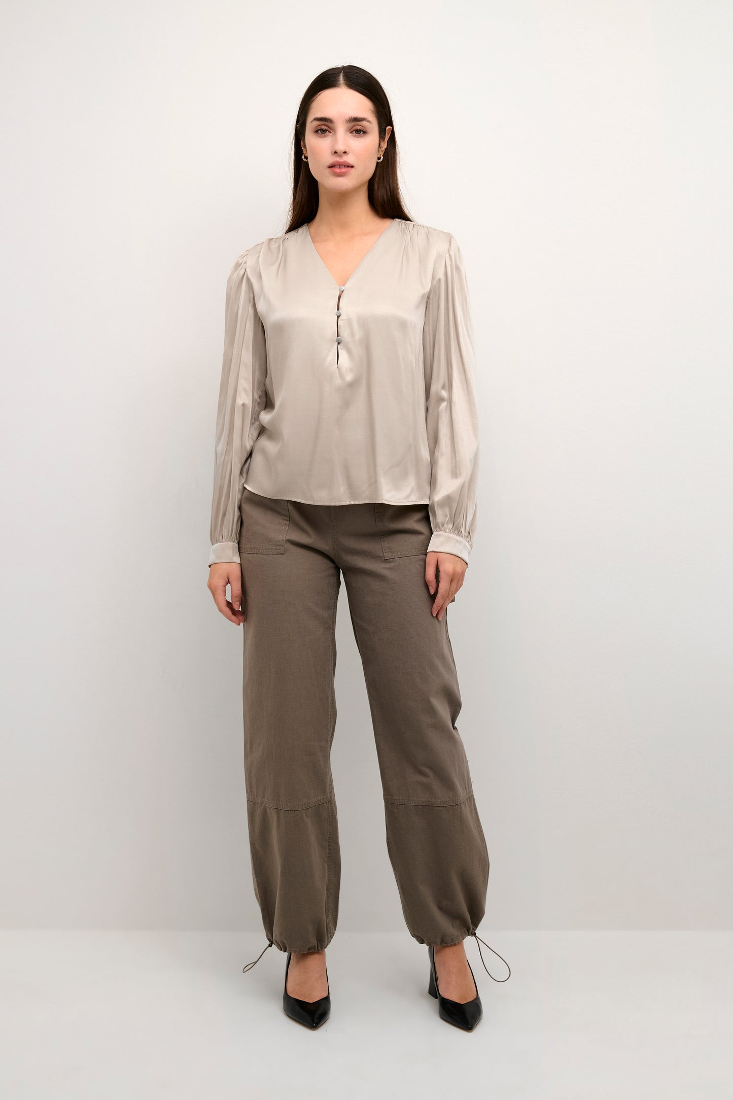 KAFFE Laura Champagne Satin Blouse