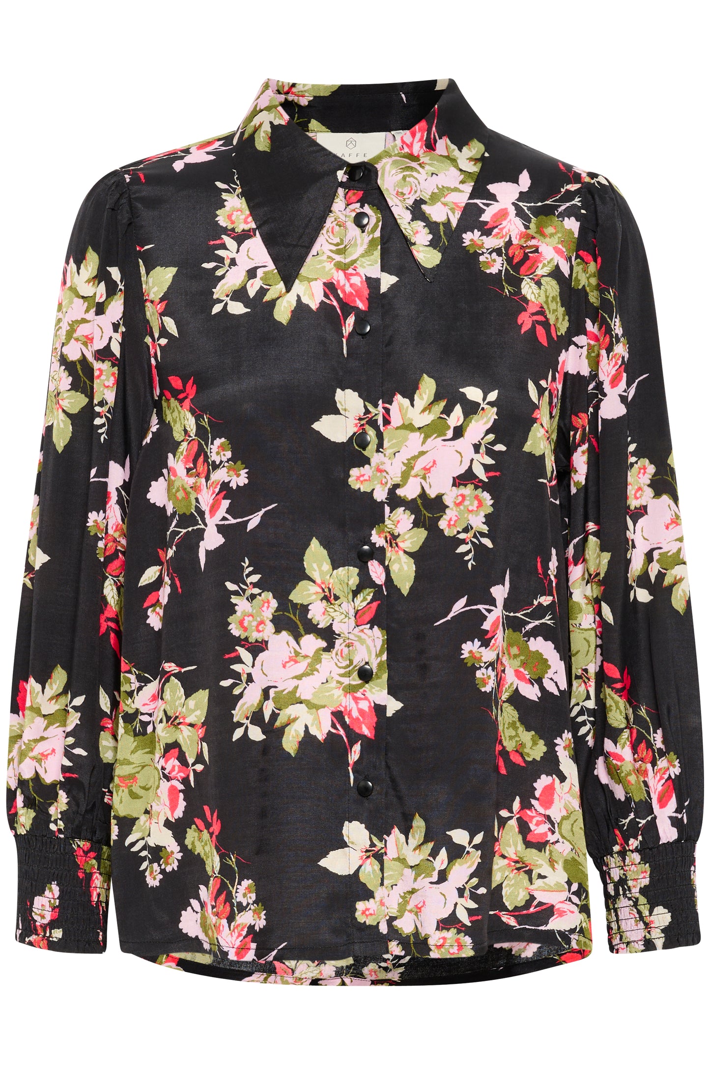 KAFFE LORELEI Black Floral 3/4 Sleeve Button Down Blouse