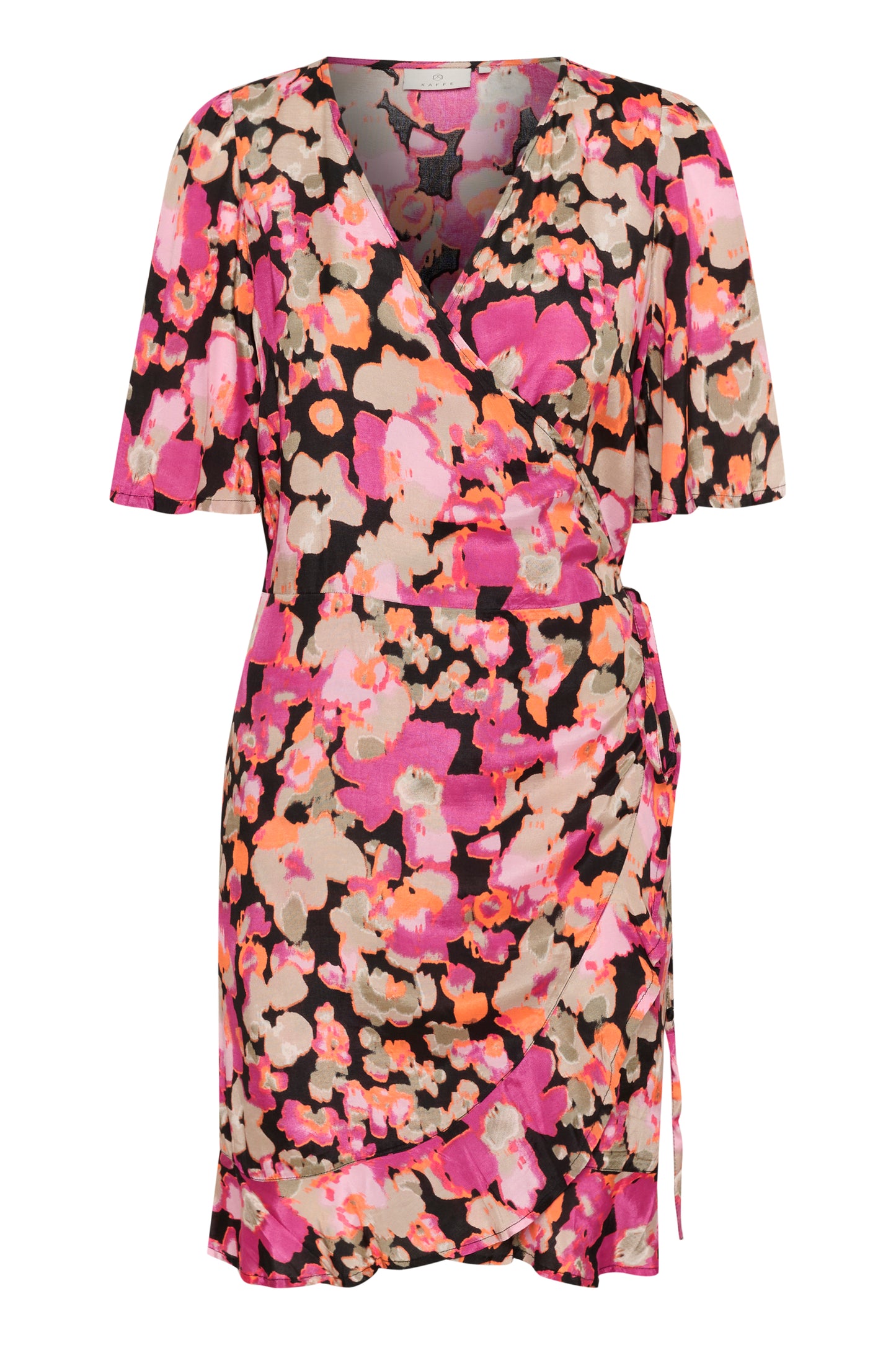 KAFFE POLLY Pink Floral Melon Wrap Dress