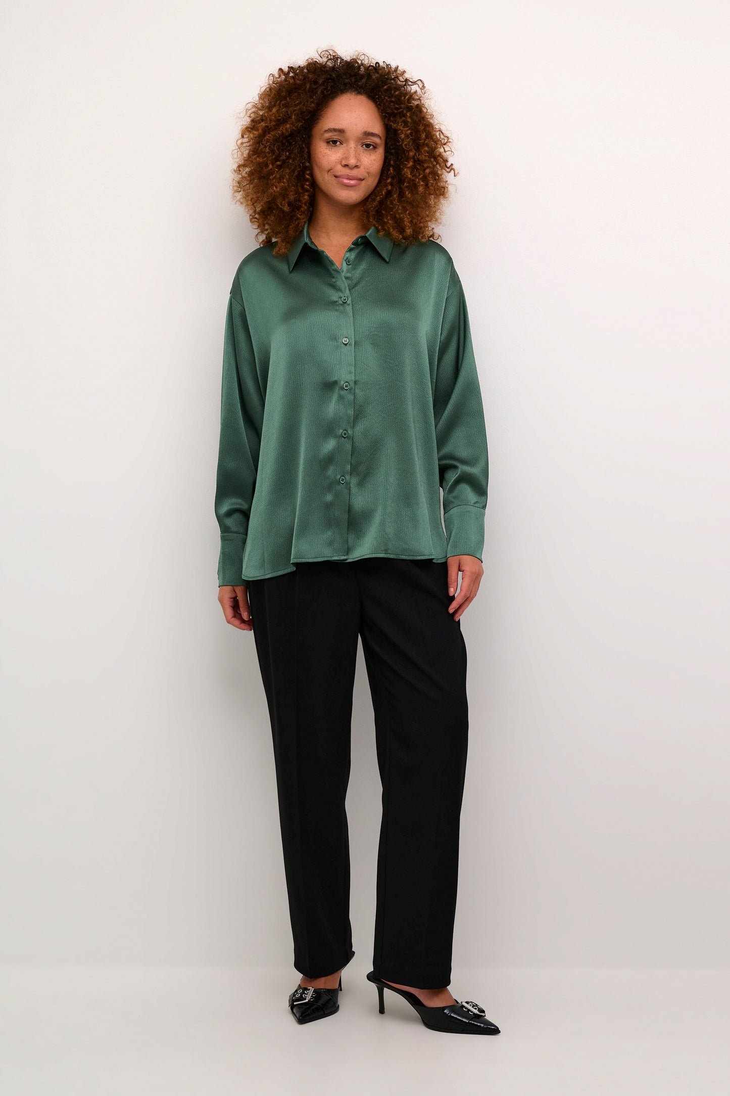 KAFFE DONNA Emerald Green Satin Blouse