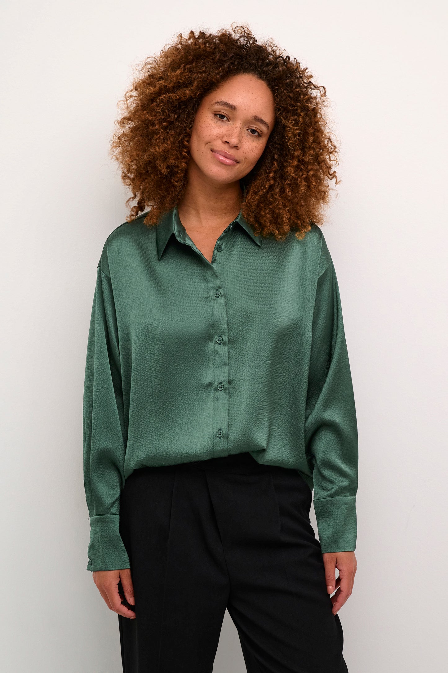KAFFE DONNA Emerald Green Satin Blouse