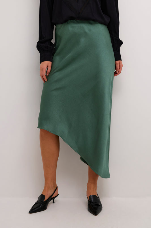 KAFFE Charlize Emerald Green Satin Asymmetrical Skirt