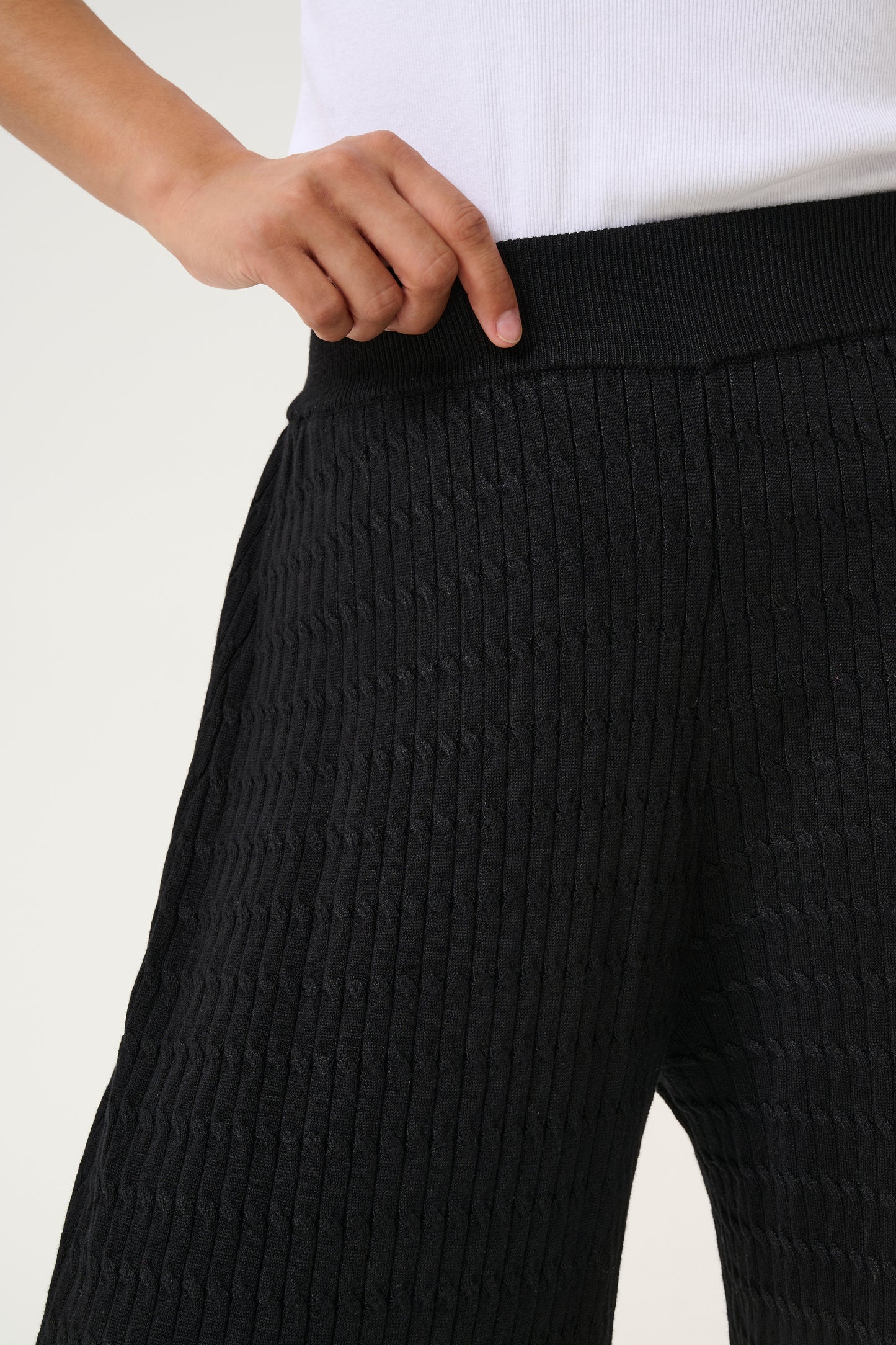 KAFFE SILLA Black Flowy Wide Leg Knitted Trousers