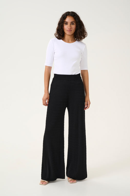 KAFFE SILLA Black Flowy Wide Leg Knitted Trousers