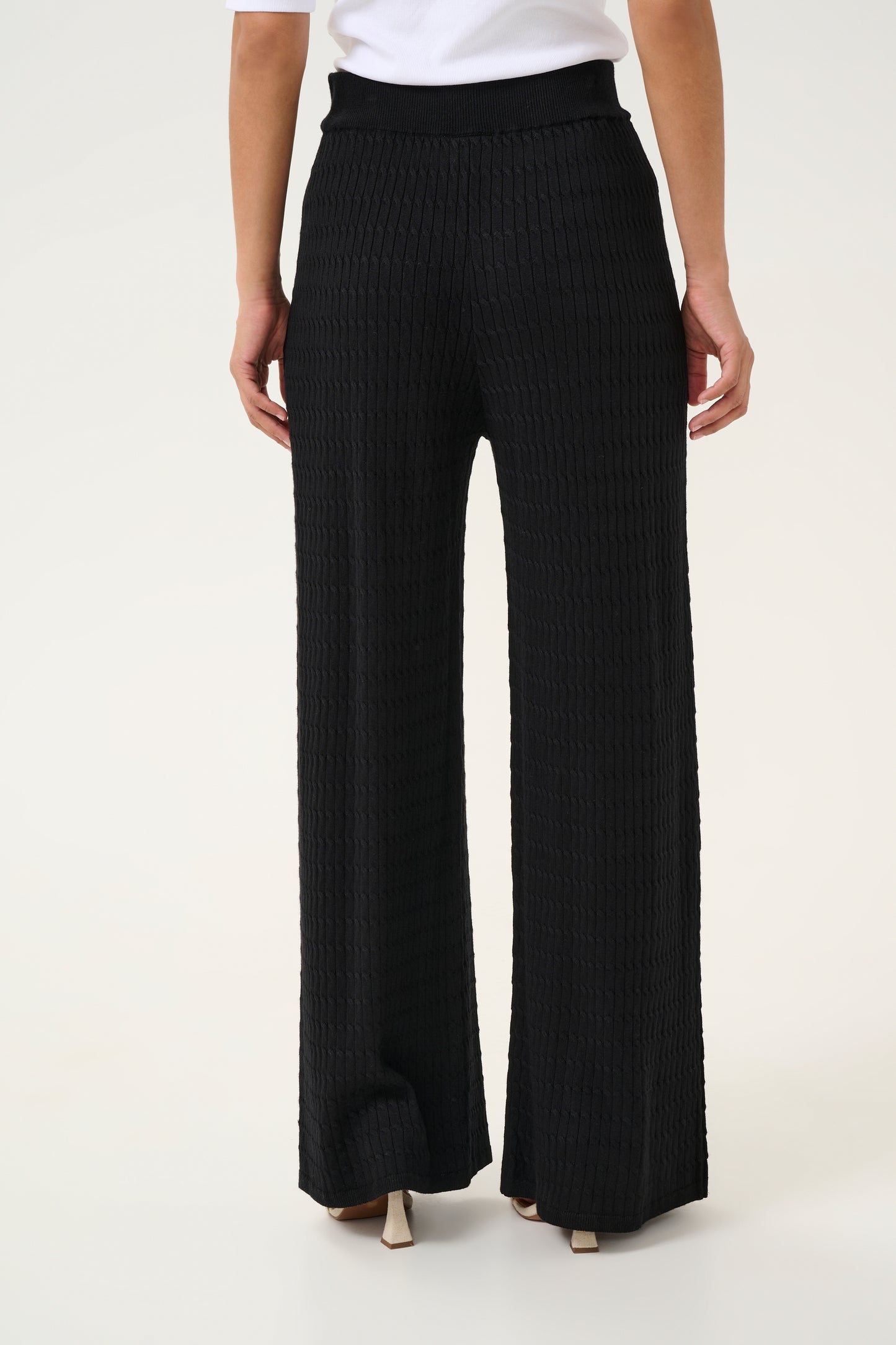 KAFFE SILLA Black Flowy Wide Leg Knitted Trousers