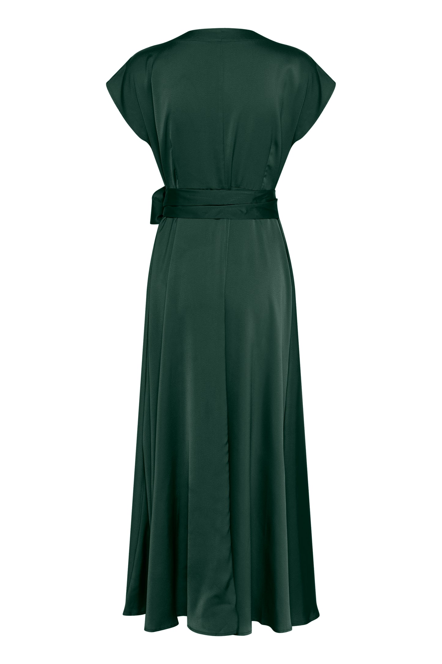 CREAM ELORA Satin Wrap Dress – Pine Green Belted Maxi Dress