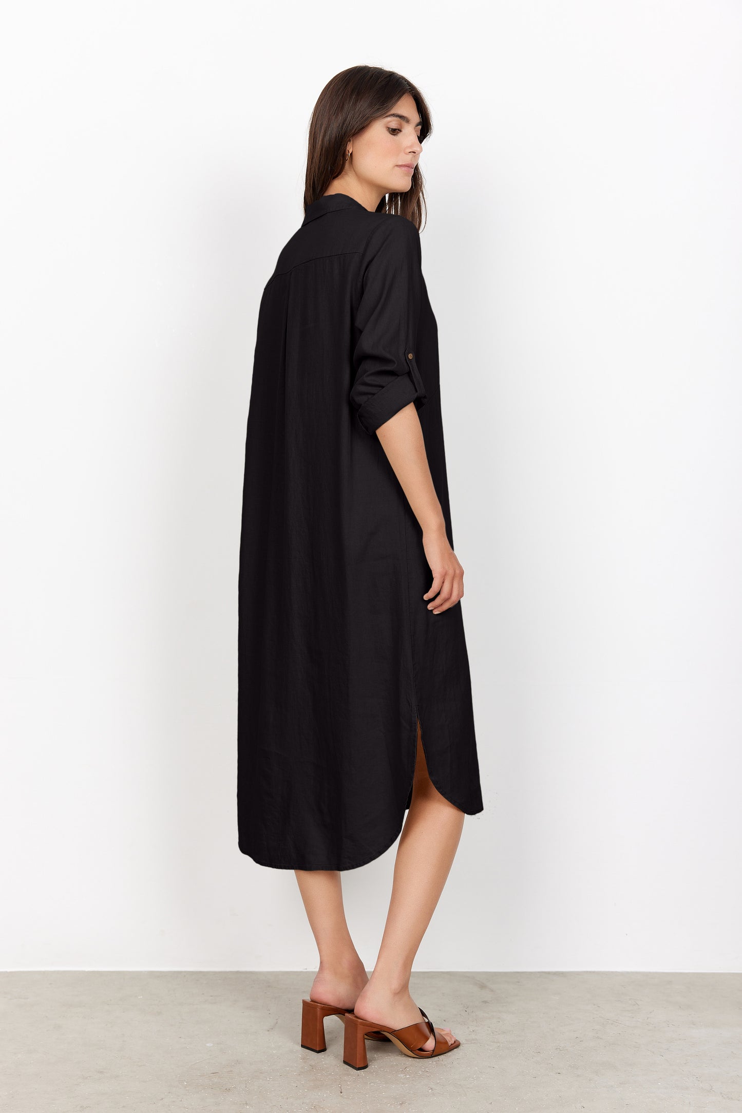 SOYA CONCEPT INA 8 Black Linen Blend Button Down Dress