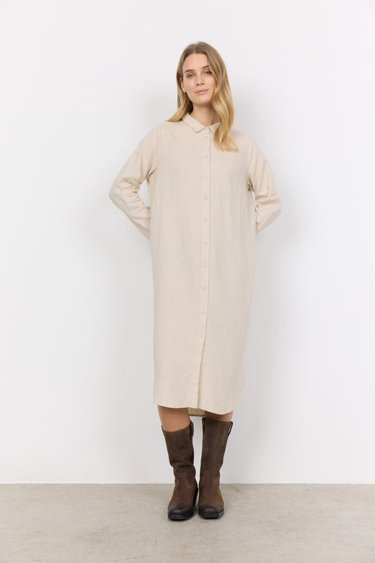 SOYA CONCEPT INA 8 Sand Linen Blend Button Down Dress