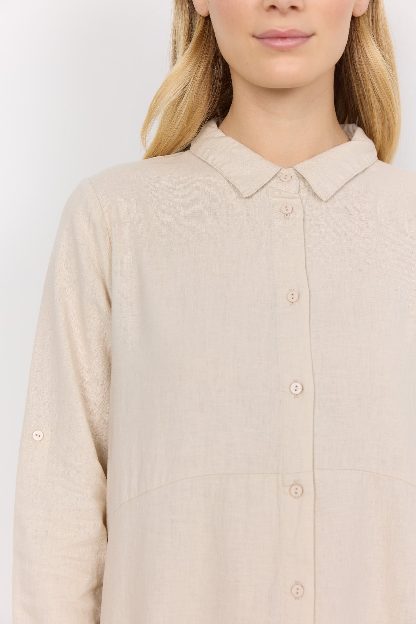 SOYA CONCEPT INA 8 Sand Linen Blend Button Down Dress