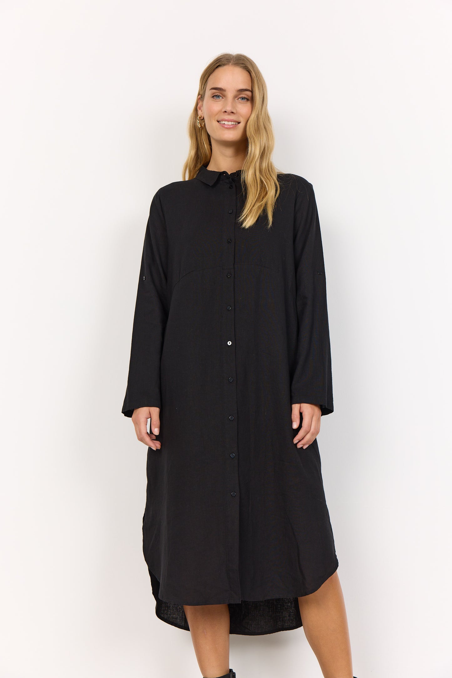 SOYA CONCEPT INA 8 Black Linen Blend Button Down Dress