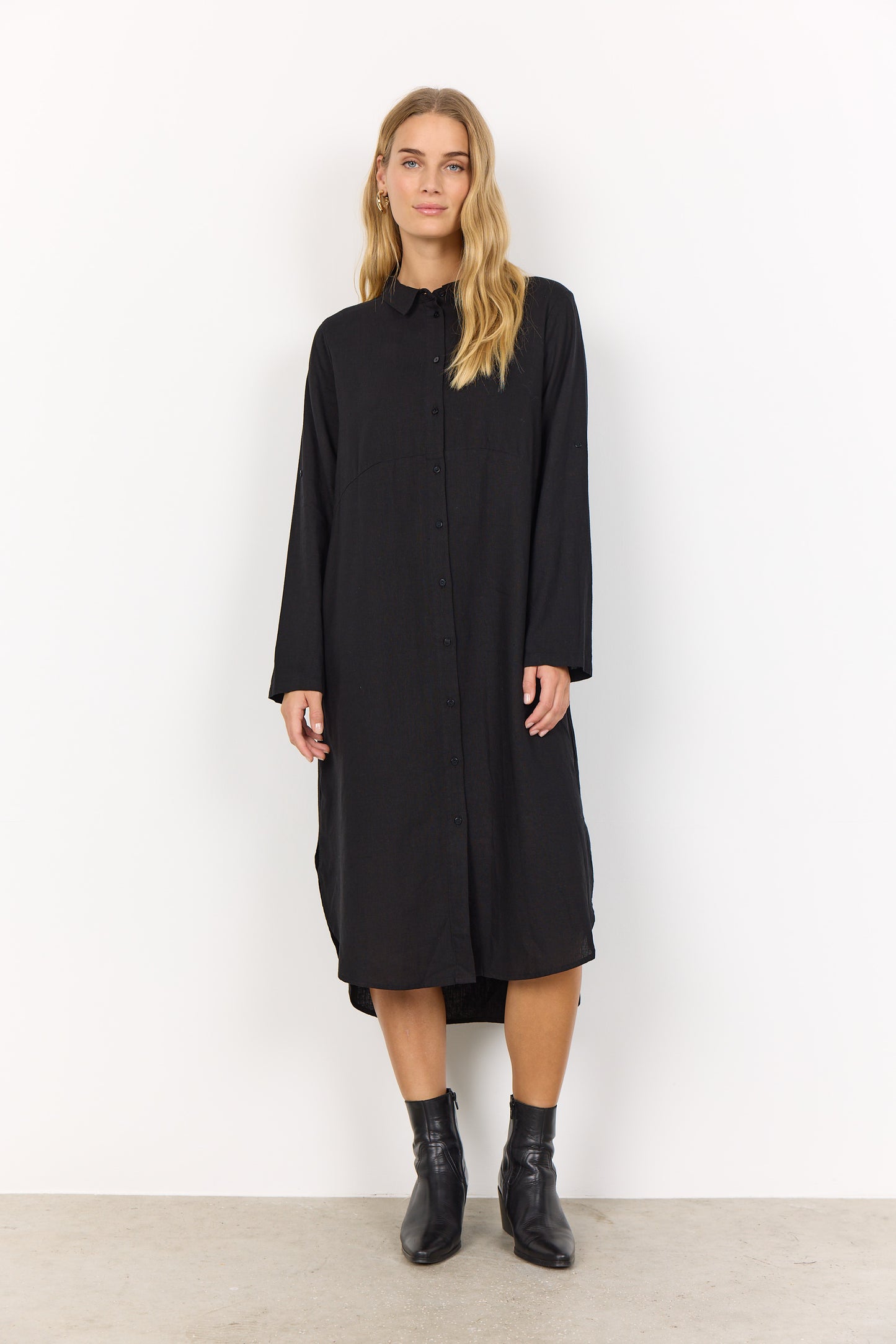 SOYA CONCEPT INA 8 Black Linen Blend Button Down Dress