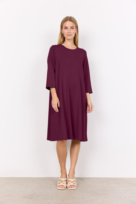 SOYA CONCEPT BANU 155 Burgundy Relaxed A-Line Dress with Pockets