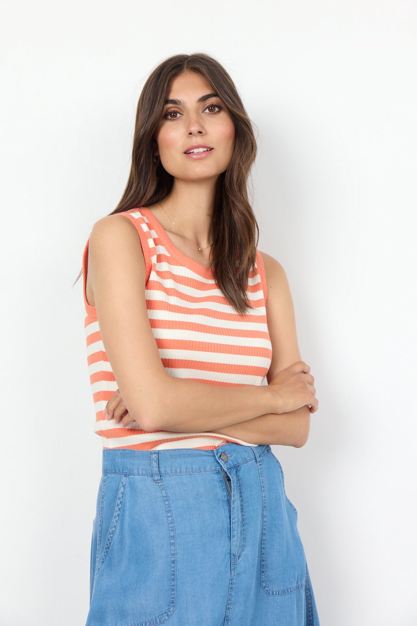 SOYA CONCEPT Djaka 1 Orange & White Striped & Ribbed Tank Top