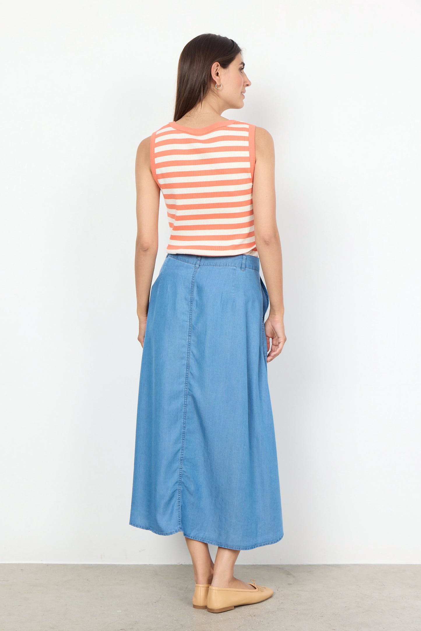 SOYA CONCEPT Djaka 1 Orange & White Striped & Ribbed Tank Top