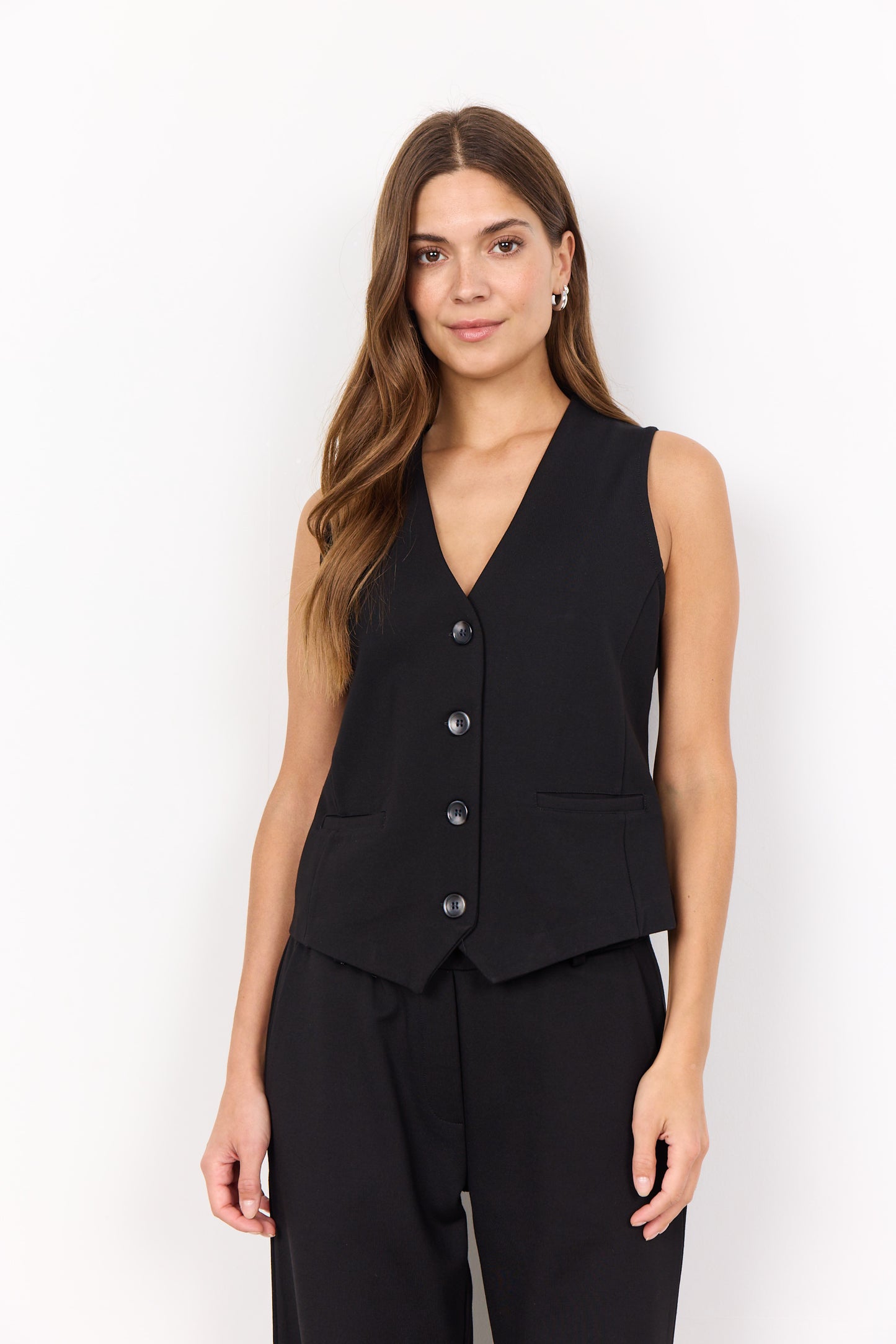 SOYA CONCEPT Nanni Black Button Down Sleeveless Vest