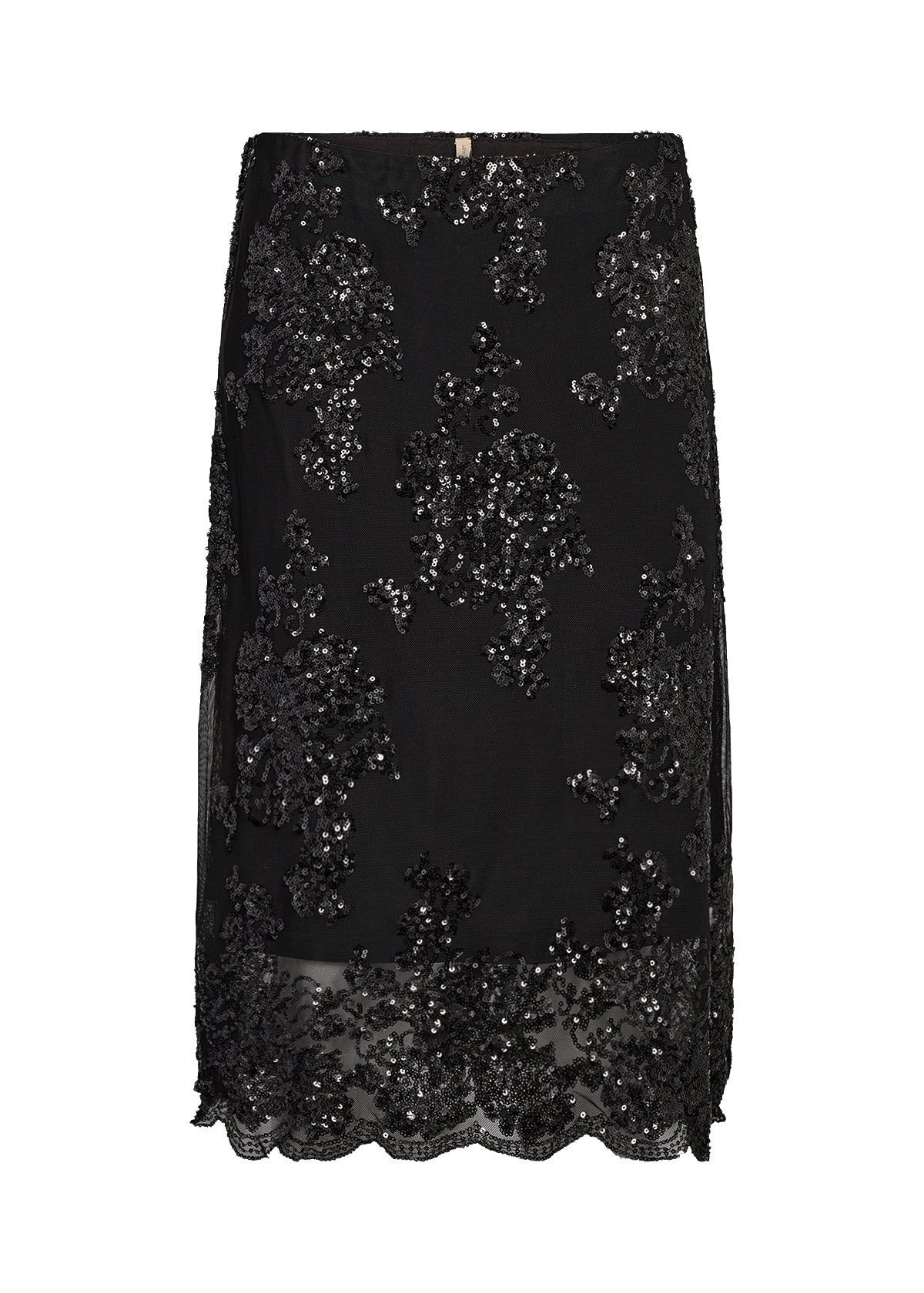 SOYA CONCEPT AUBE Black Floral Sequin Mesh Skirt