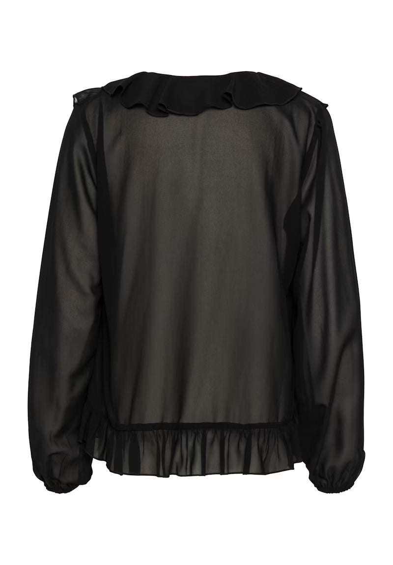 KAFFE NINNA Black Sheer Romantic Ruffle Blouse