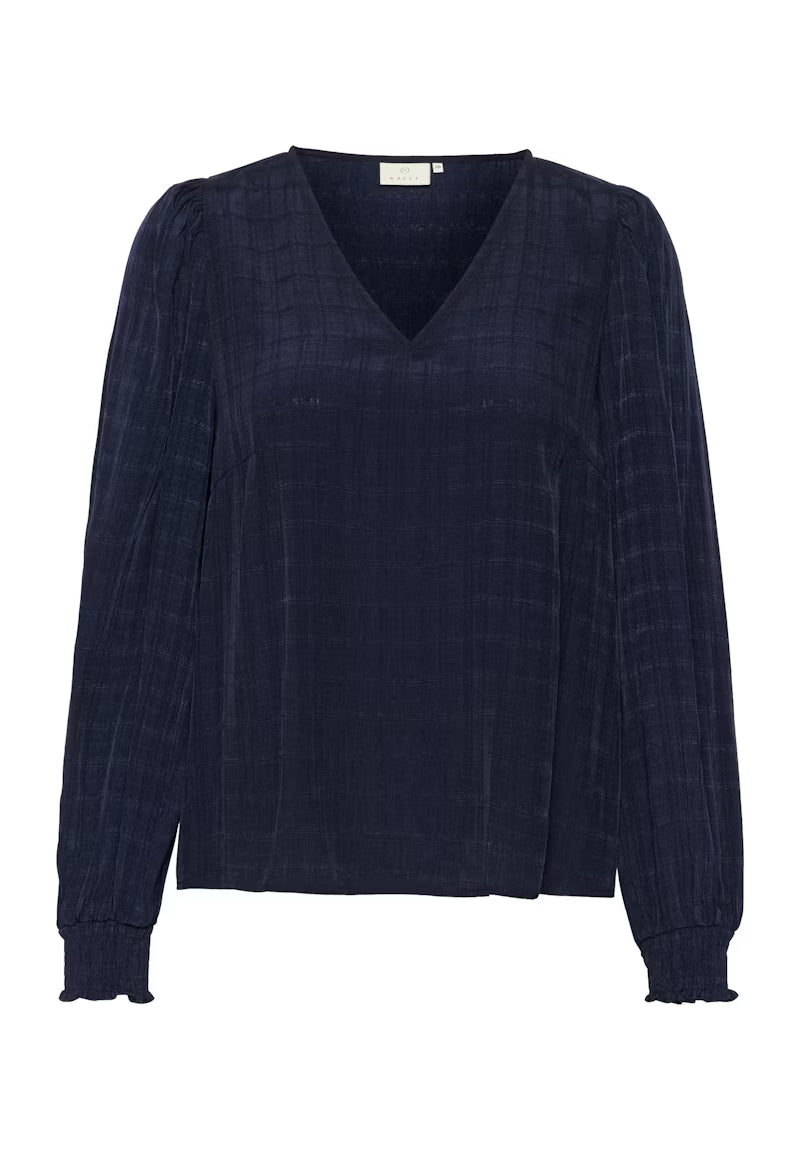 KAFFE LISSA Navy Midnight Marine V Neck Blouse