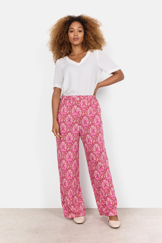 SOYA CONCEPT Dorte 3B Pink Floral Baroque Print Flowy Trousers
