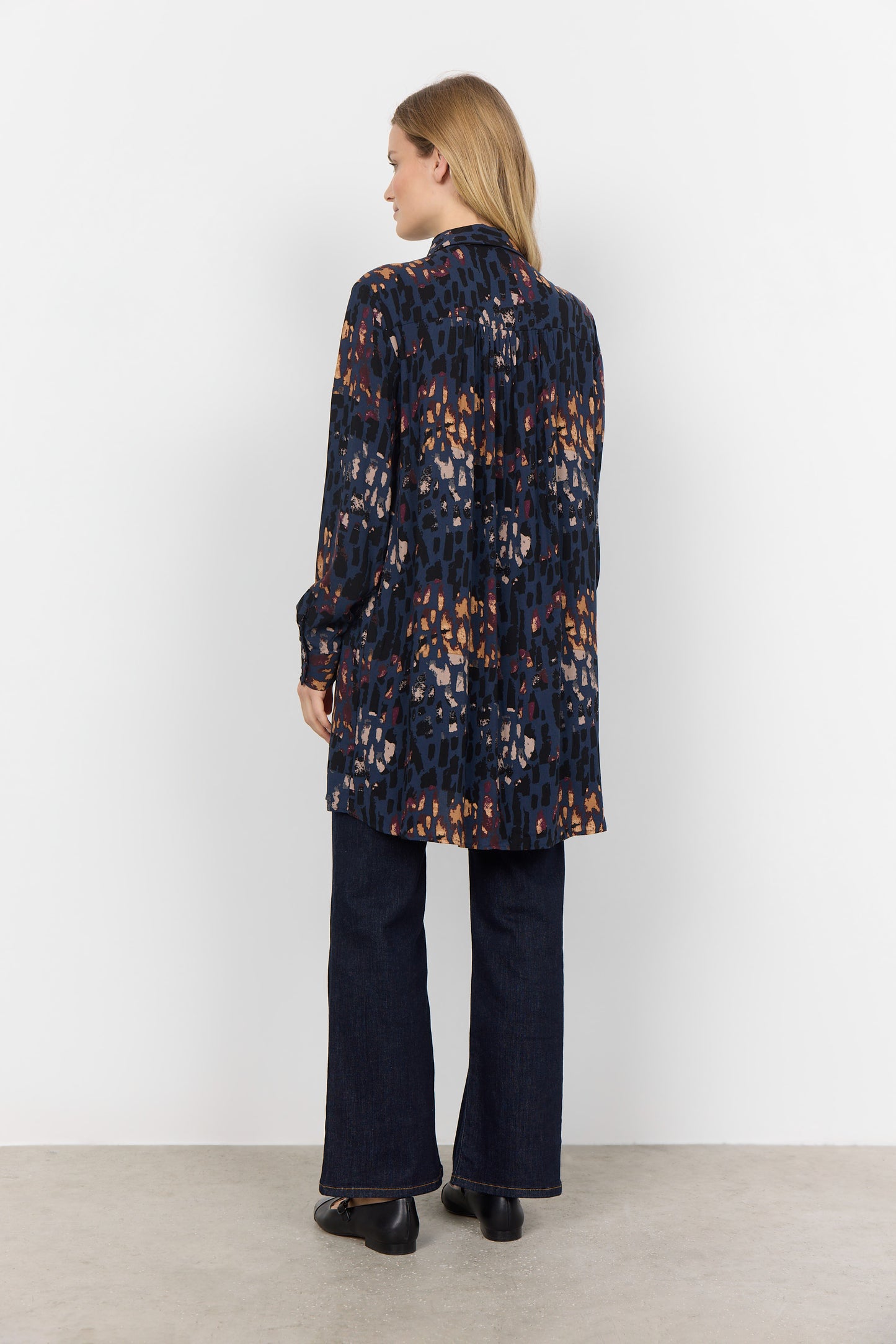 SOYA CONCEPT IMA 2 Blue Iris Print Button Down Tunic Blouse
