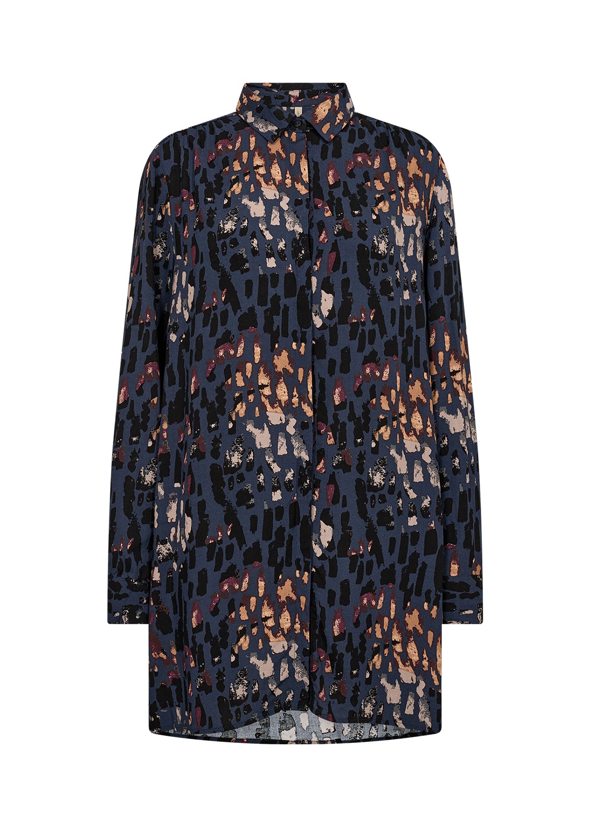 SOYA CONCEPT IMA 2 Blue Iris Print Button Down Tunic Blouse
