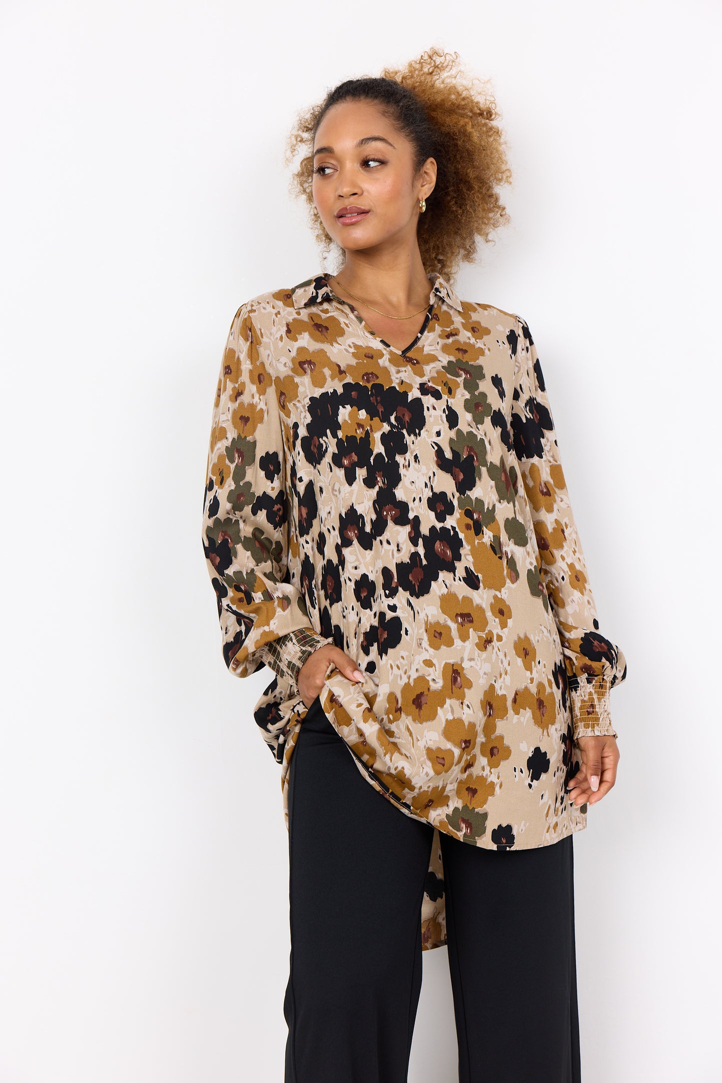 SOYA CONCEPT Irena 2 Olive & Mustard Floral Tunic Blouse