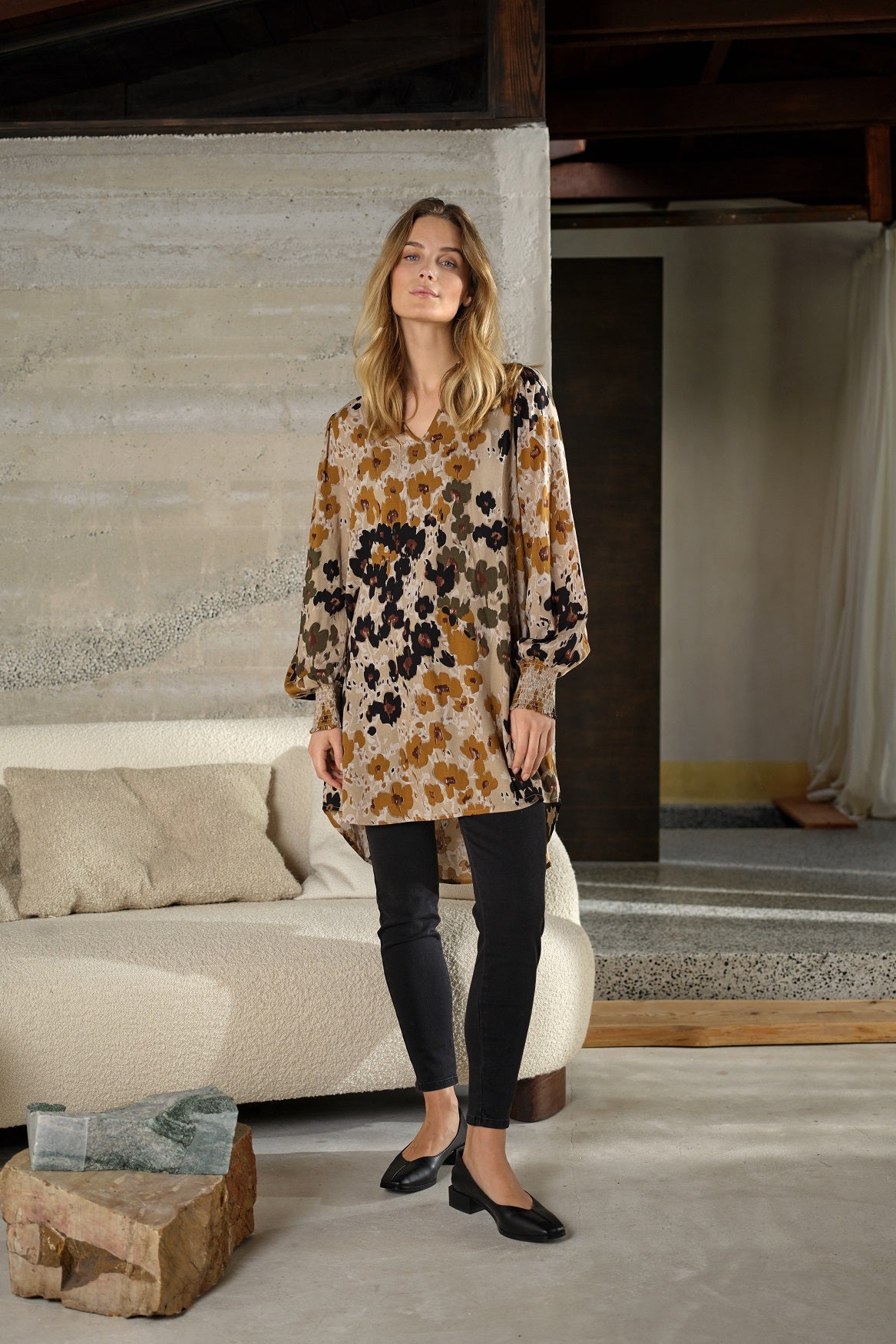 SOYA CONCEPT Irena 2 Olive & Mustard Floral Tunic Blouse