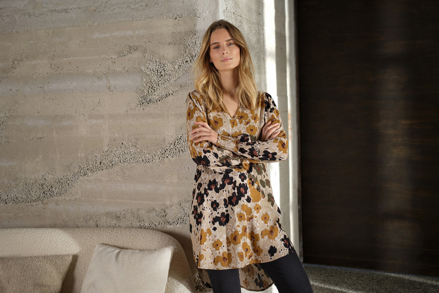 SOYA CONCEPT Irena 2 Olive & Mustard Floral Tunic Blouse