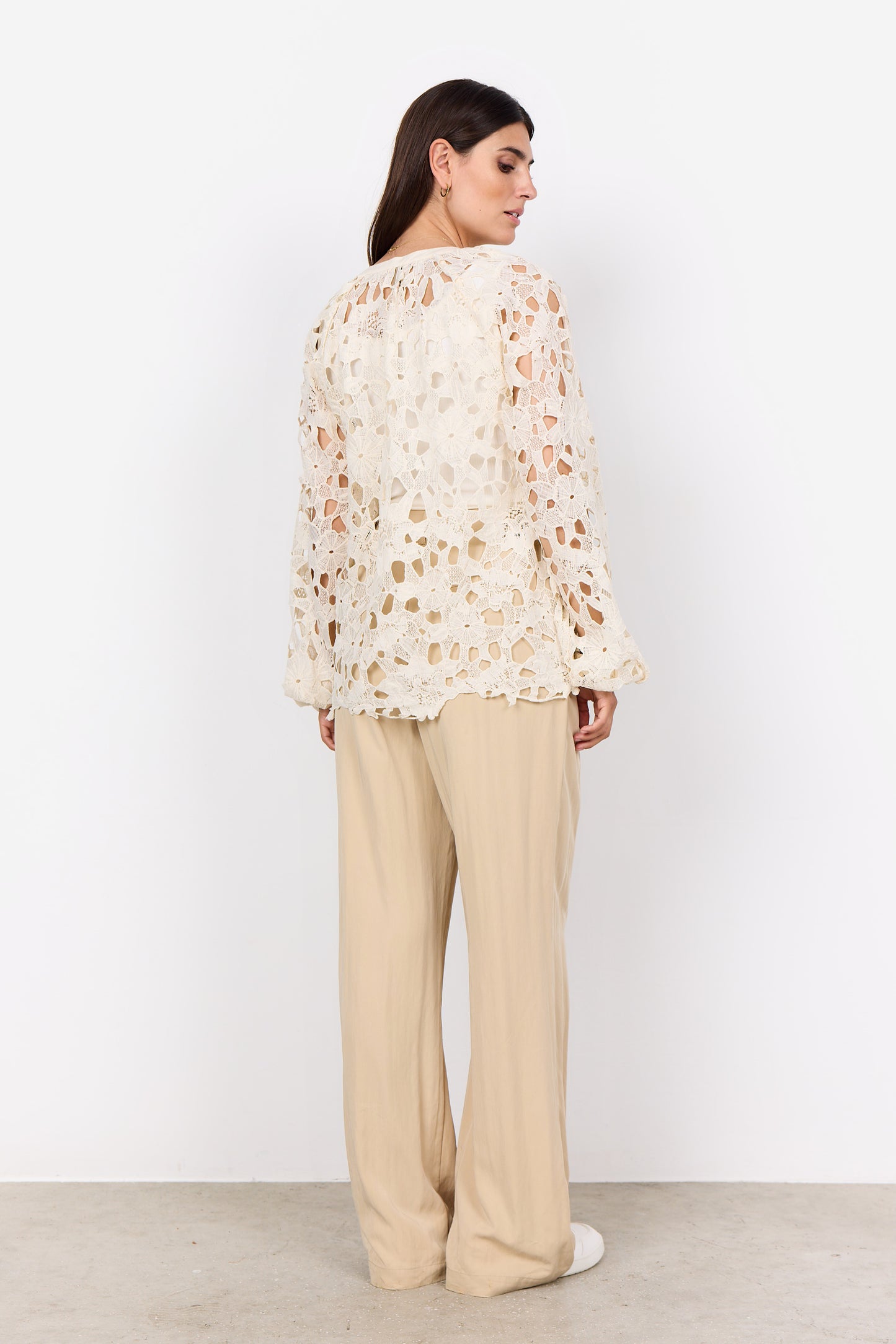SOYA CONCEPT PAJA 1 Cream Floral Crochet Lace Blouse