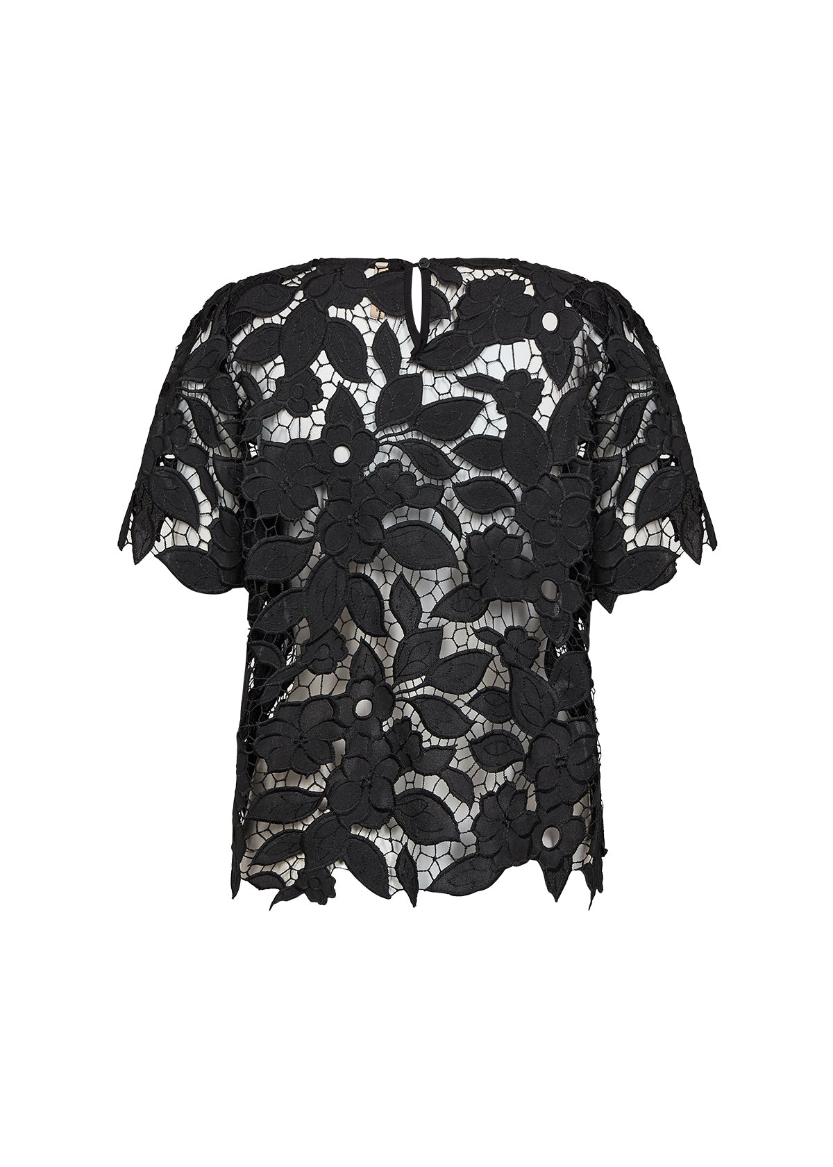 SOYA CONCEPT Kassandra Black Lace Blouse – Floral Short Sleeve Sheer Top