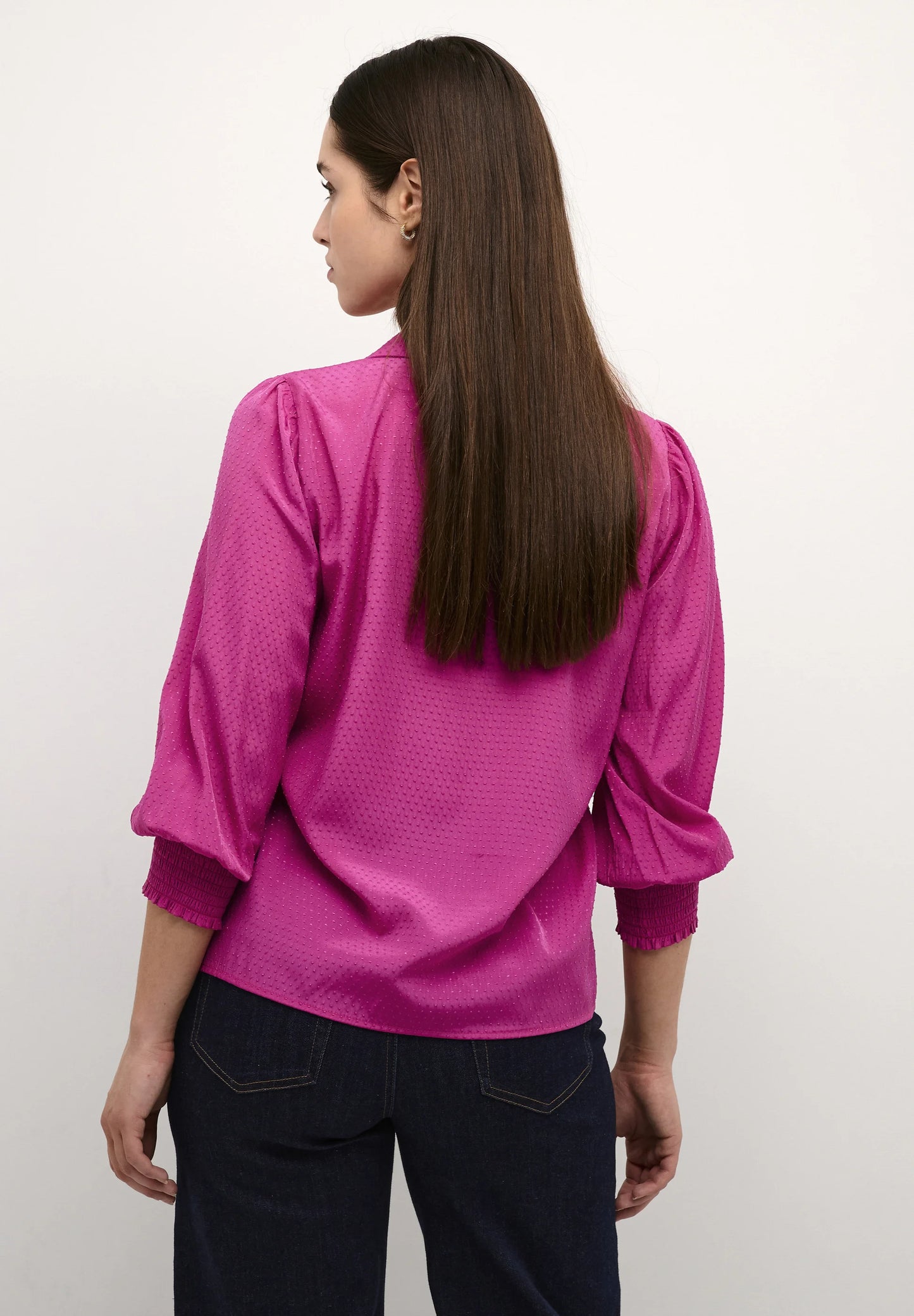 KAFFE CATIA Fuchsia Pink 3/4 Sleeve Button Down Blouse