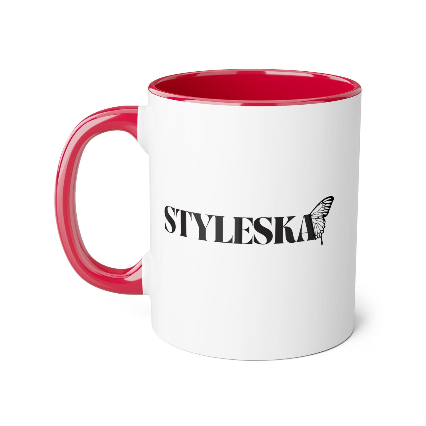 STYLESKA Signature Logo Mug – 11oz Ceramic Coffee Cup with Color Accent Handle | Dishwasher & Microwave Safe