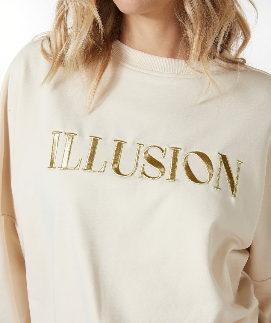 ESQUALO ILLUSION Embroidered Beige & Gold Crewneck Sweater