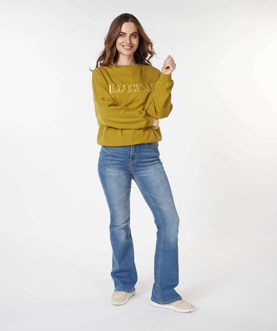 ESQUALO ILLUSION Olive & Gold Embroidered Crewneck Sweater