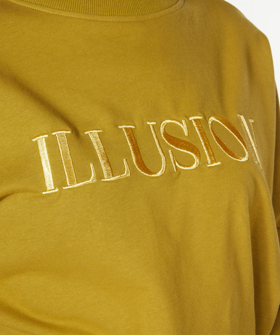 ESQUALO ILLUSION Olive & Gold Embroidered Crewneck Sweater