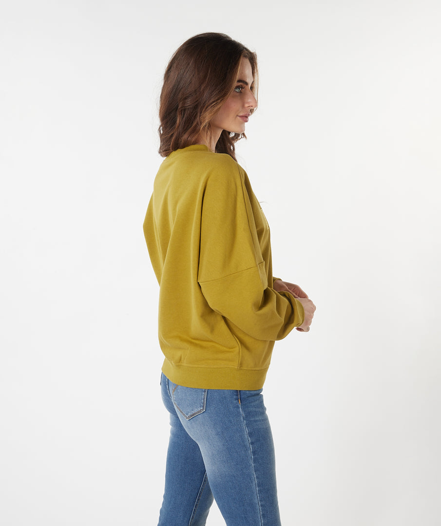 ESQUALO ILLUSION Olive & Gold Embroidered Crewneck Sweater