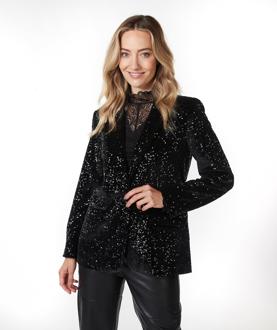 ESQUALO Black Velvet Sequin Blazer