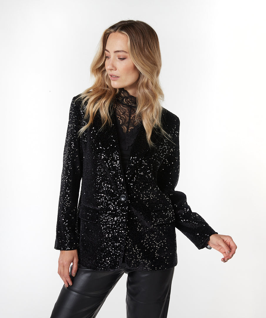 ESQUALO Black Velvet Sequin Blazer