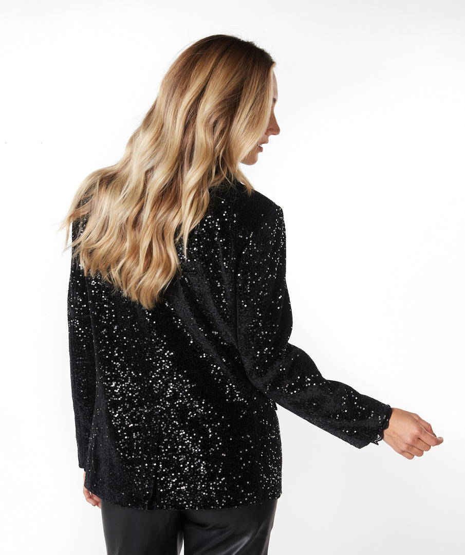 ESQUALO Black Velvet Sequin Blazer