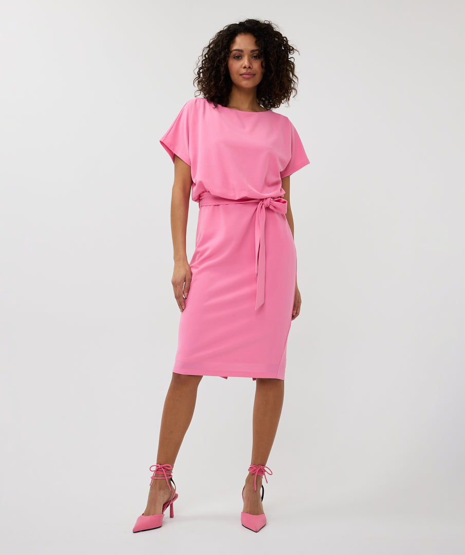 ESQUALO Pink Belted Short Sleeve Dress