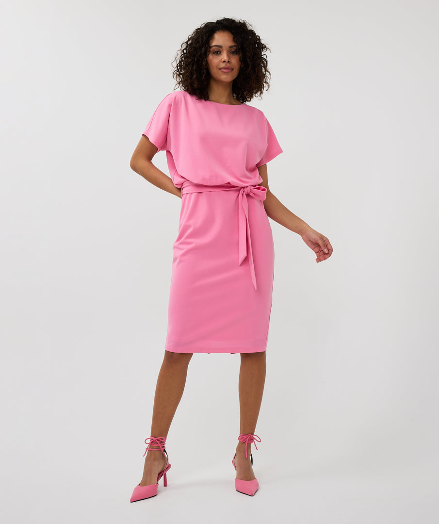 ESQUALO Pink Belted Short Sleeve Dress