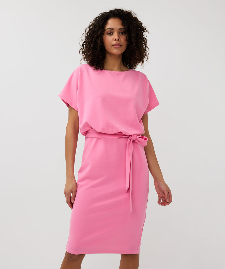 ESQUALO Pink Belted Short Sleeve Dress