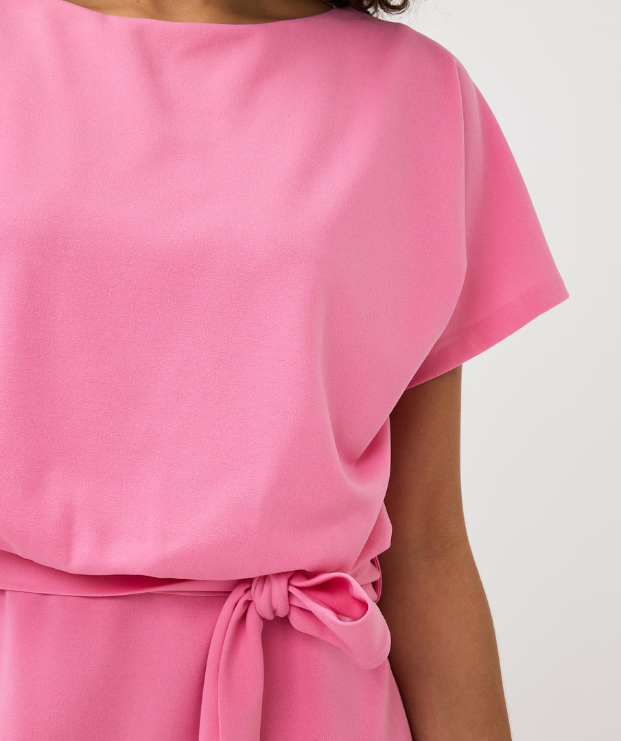 ESQUALO Pink Belted Short Sleeve Dress