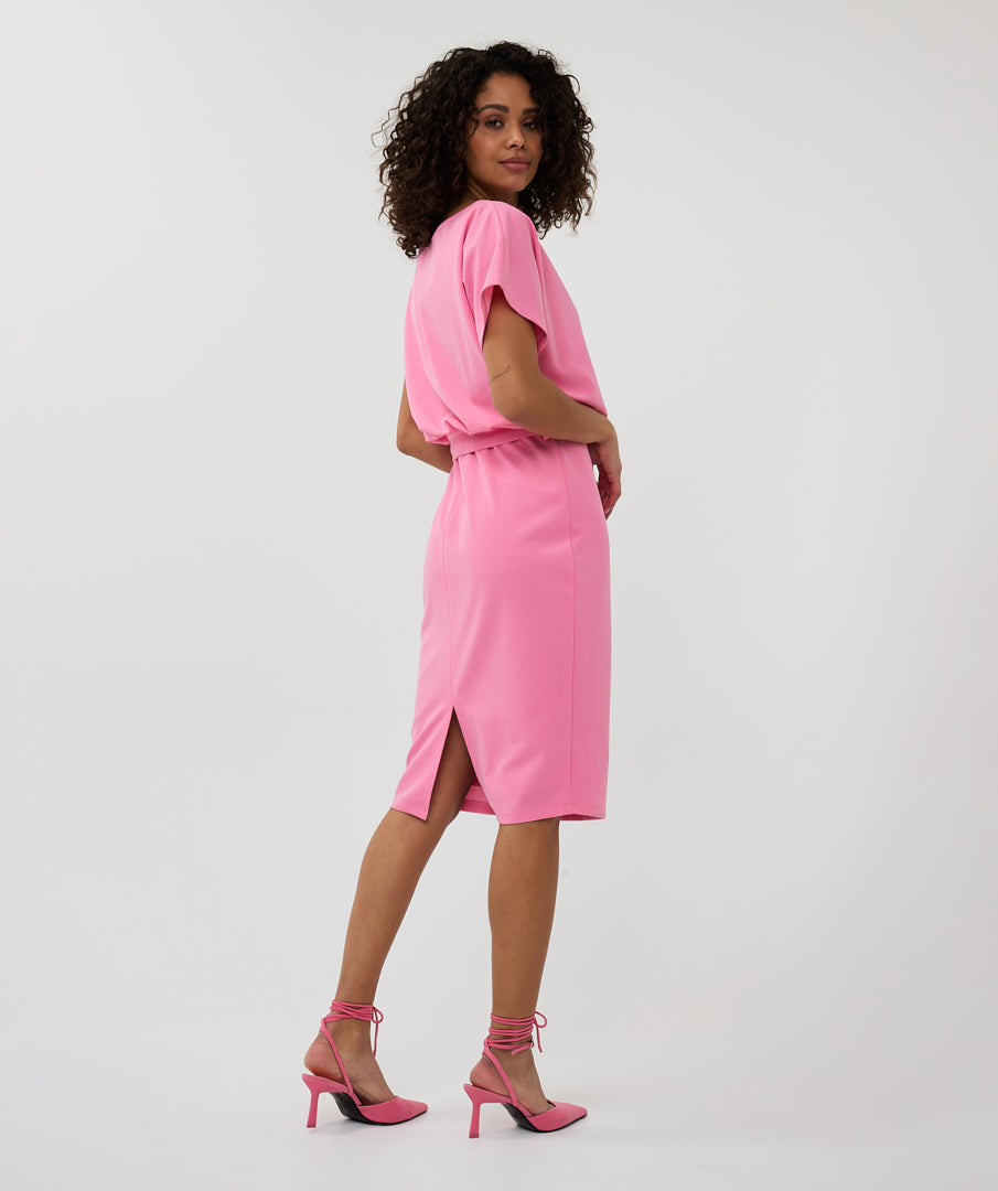 ESQUALO Pink Belted Short Sleeve Dress