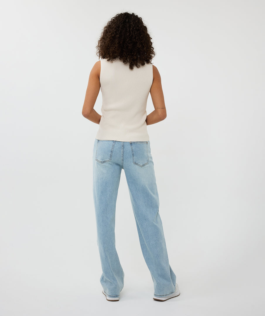 ESQUALO Sand Ribbed Sleeveless V Neck Top