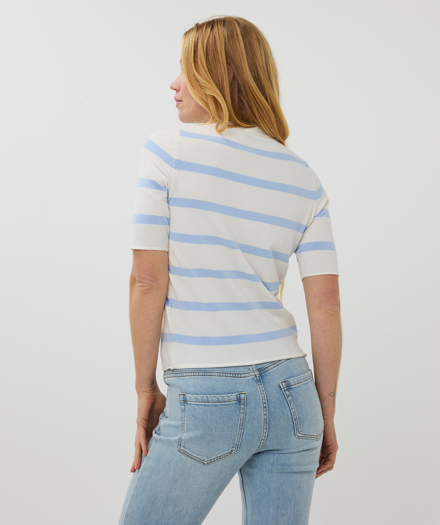 ESQUALO Sky Blue Striped Short Sleeve Knit