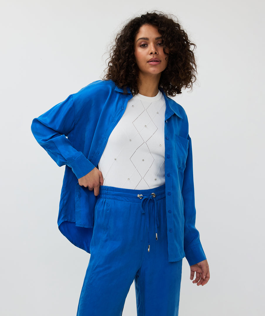 ESQUALO SAPHIRA Silky Cupro Satin Blouse